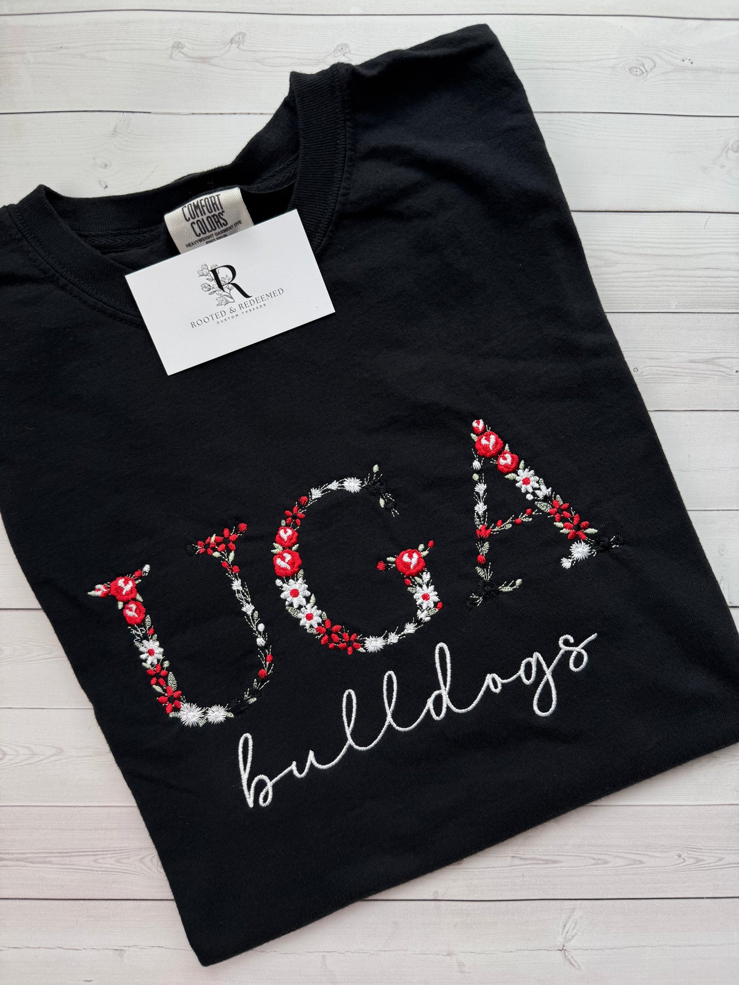 Georgia "UGA" Floral Letter Embroidered Comfort Colors T Shirt