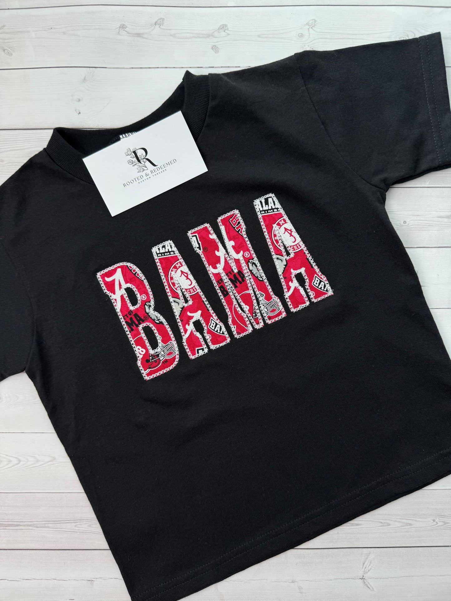 Alabama "BAMA" Diamond Stitch Appliqué Embroidered T-Shirt (YOUTH SIZES)
