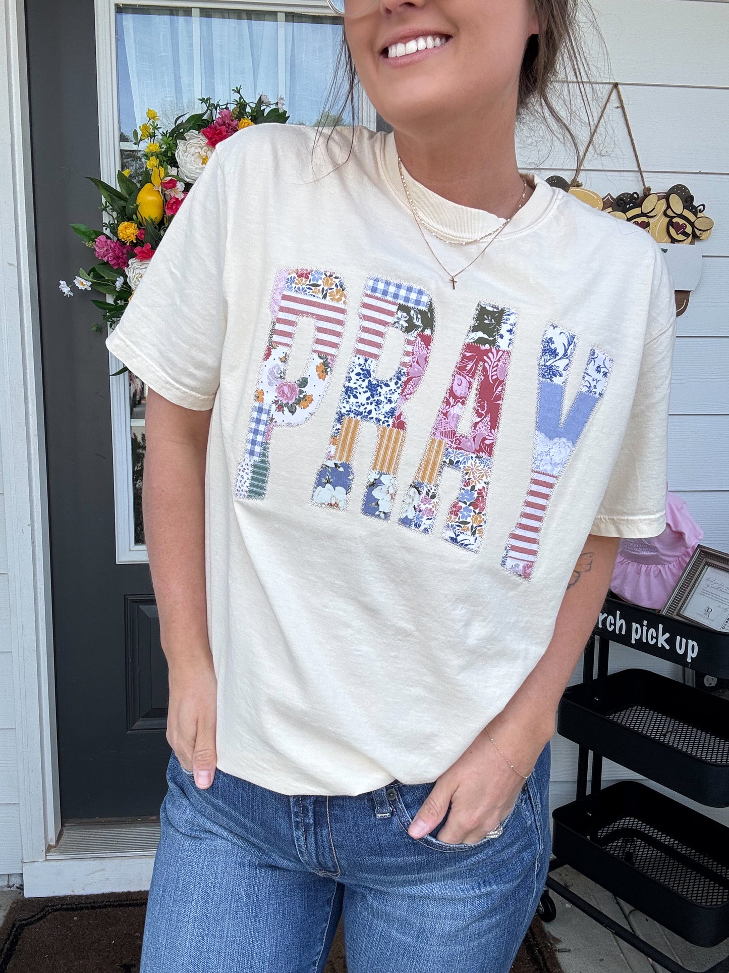PRAY Applique Embroidered Comfort Colors T Shirt