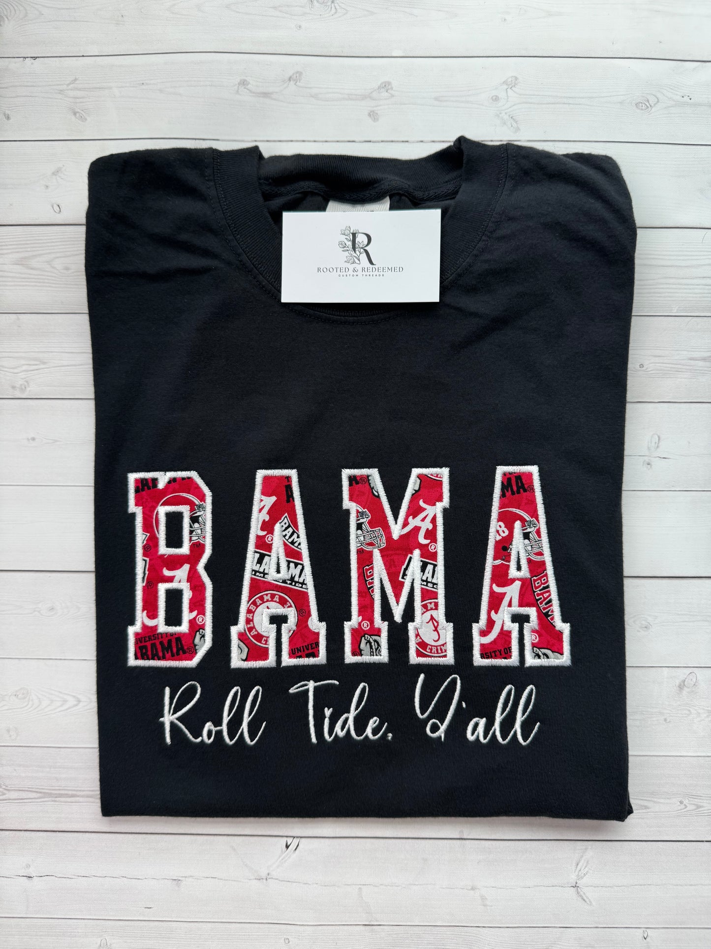 Alabama "BAMA" + Roll Tide Y'all Satin Stitch Applique Embroidered Comfort Colors Shirt