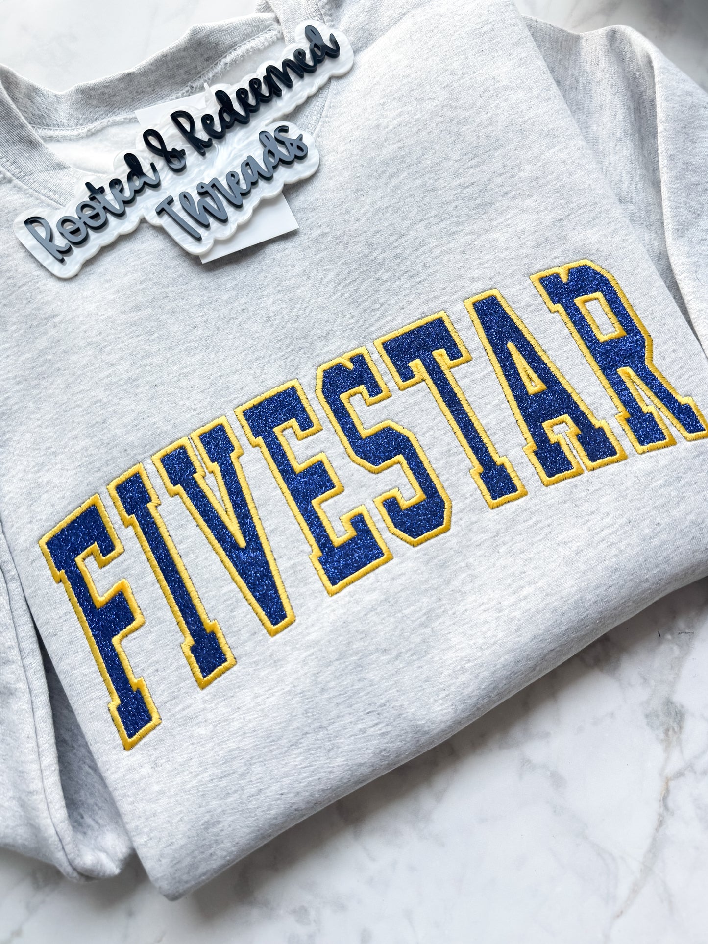 Fivestar Glitter Applique Embroidered Sweatshirt