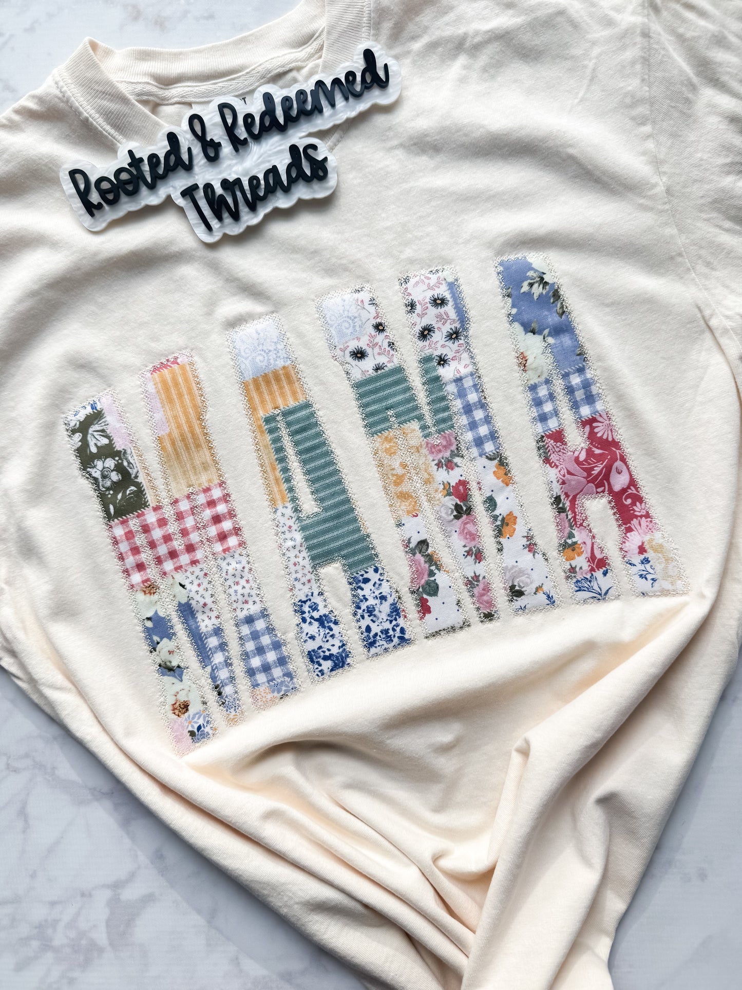 MAMA Applique Embroidered Comfort Colors T Shirt