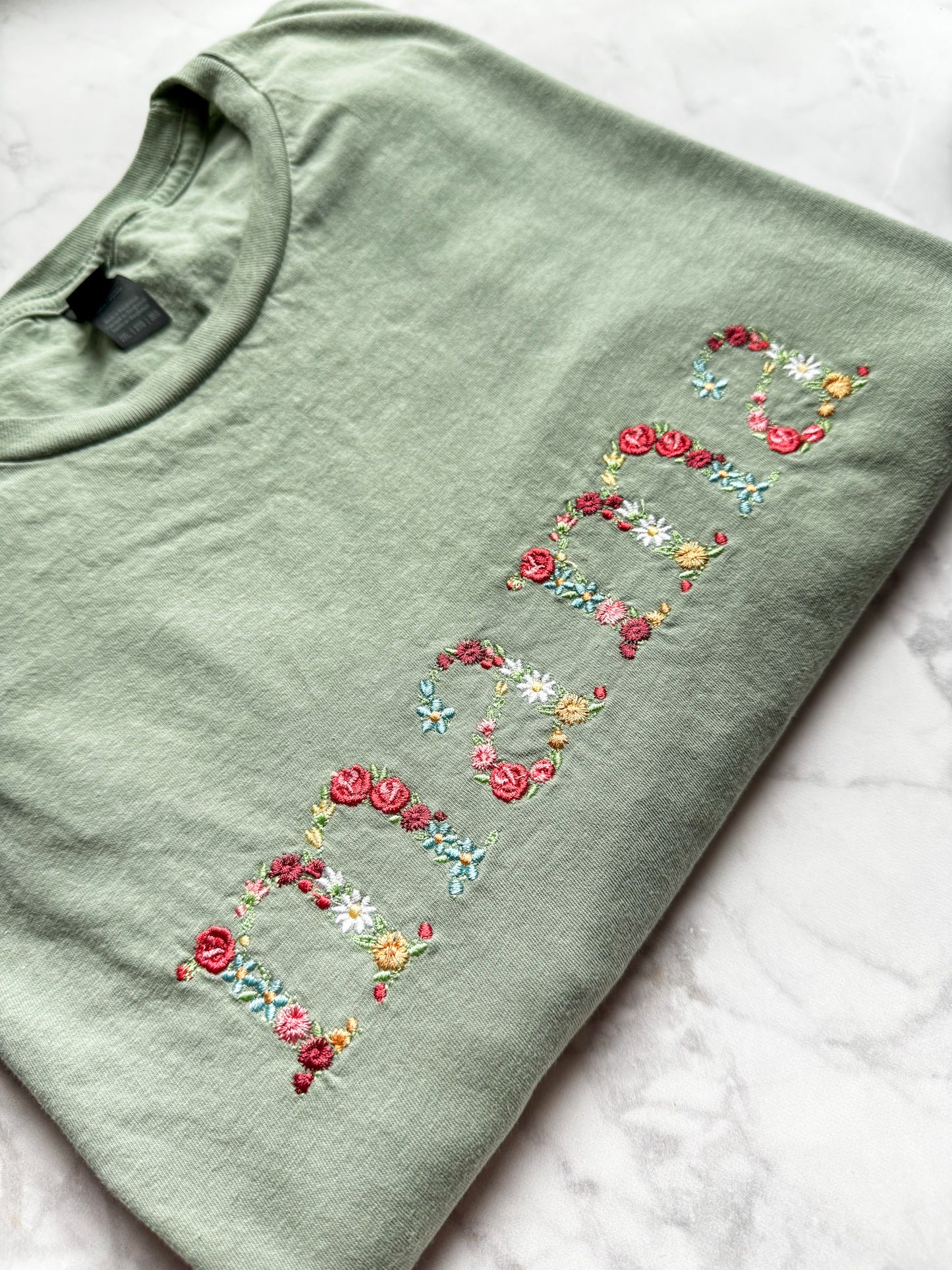 Mama Floral Letter Embroidered T Shirt
