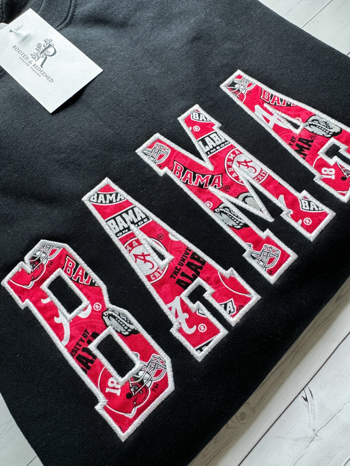 Alabama "BAMA" Satin Stitch Applique Embroidered Sweatshirt