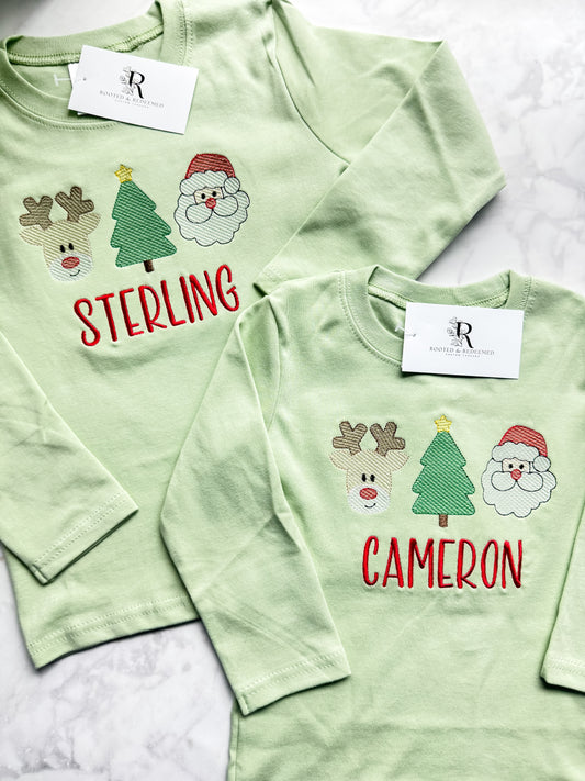 Christmas Trio Embroidered Infant or Toddler Long Sleeve Shirt