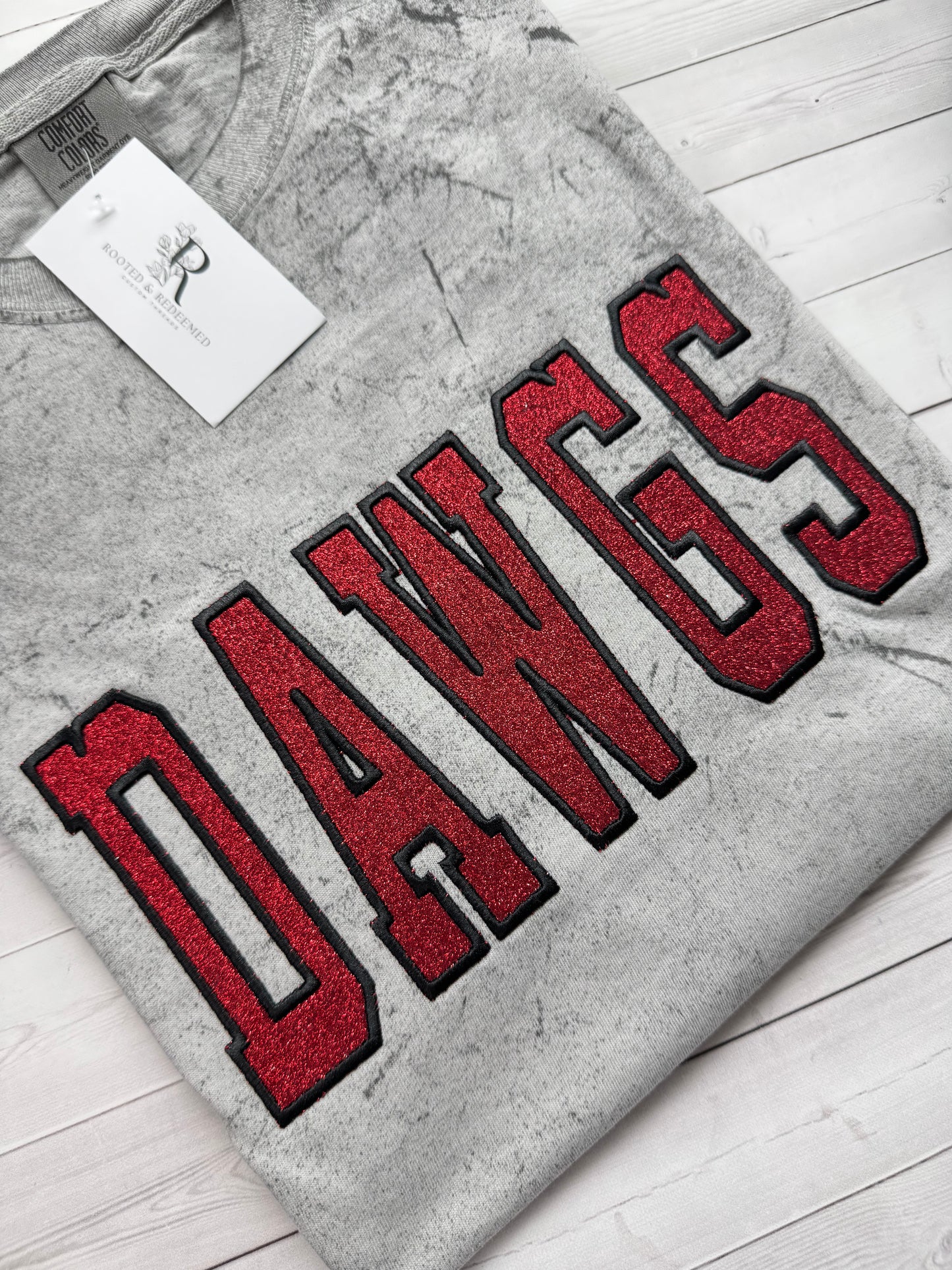 Georgia Bulldogs "DAWGS" Embroidered Glitter Applique Color Blast Comfort Colors T Shirt