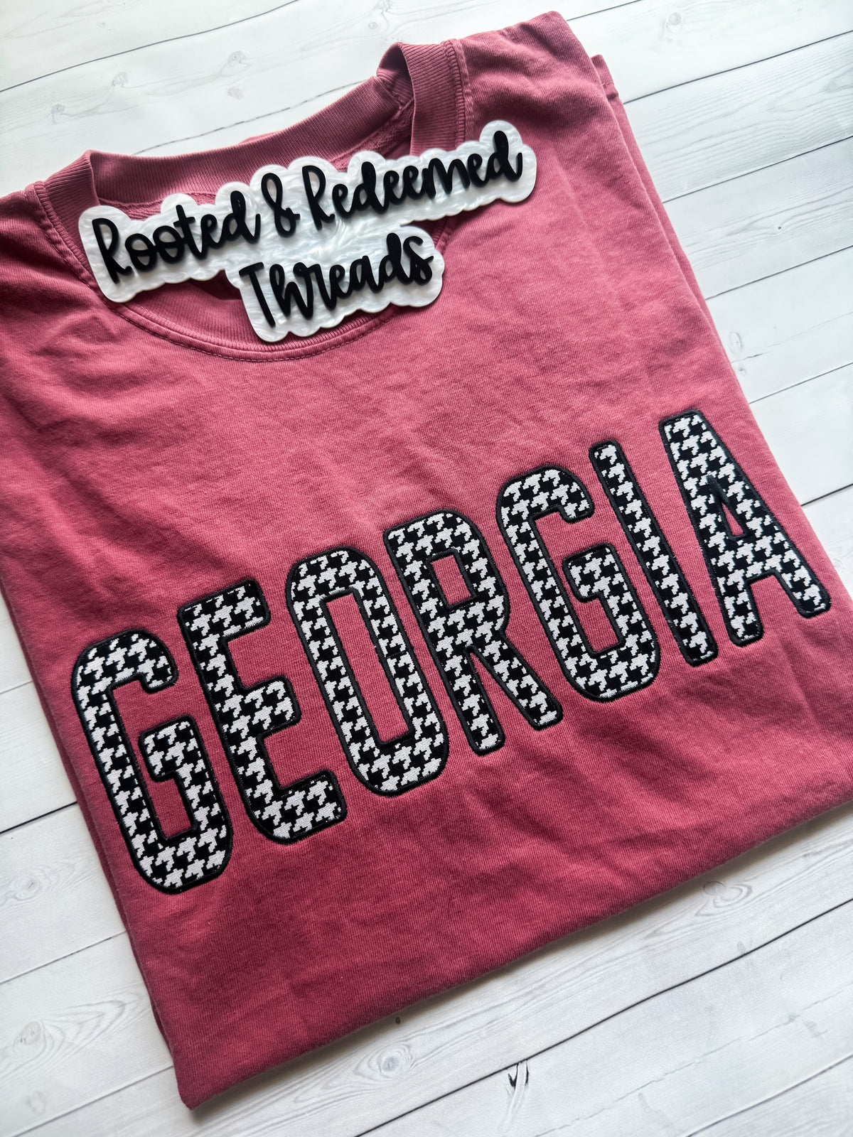 Georgia Houndstooth Appliqué Embroidered Comfort Colors T Shirt