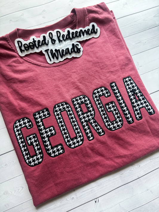 Georgia Houndstooth Appliqué Embroidered Comfort Colors T Shirt