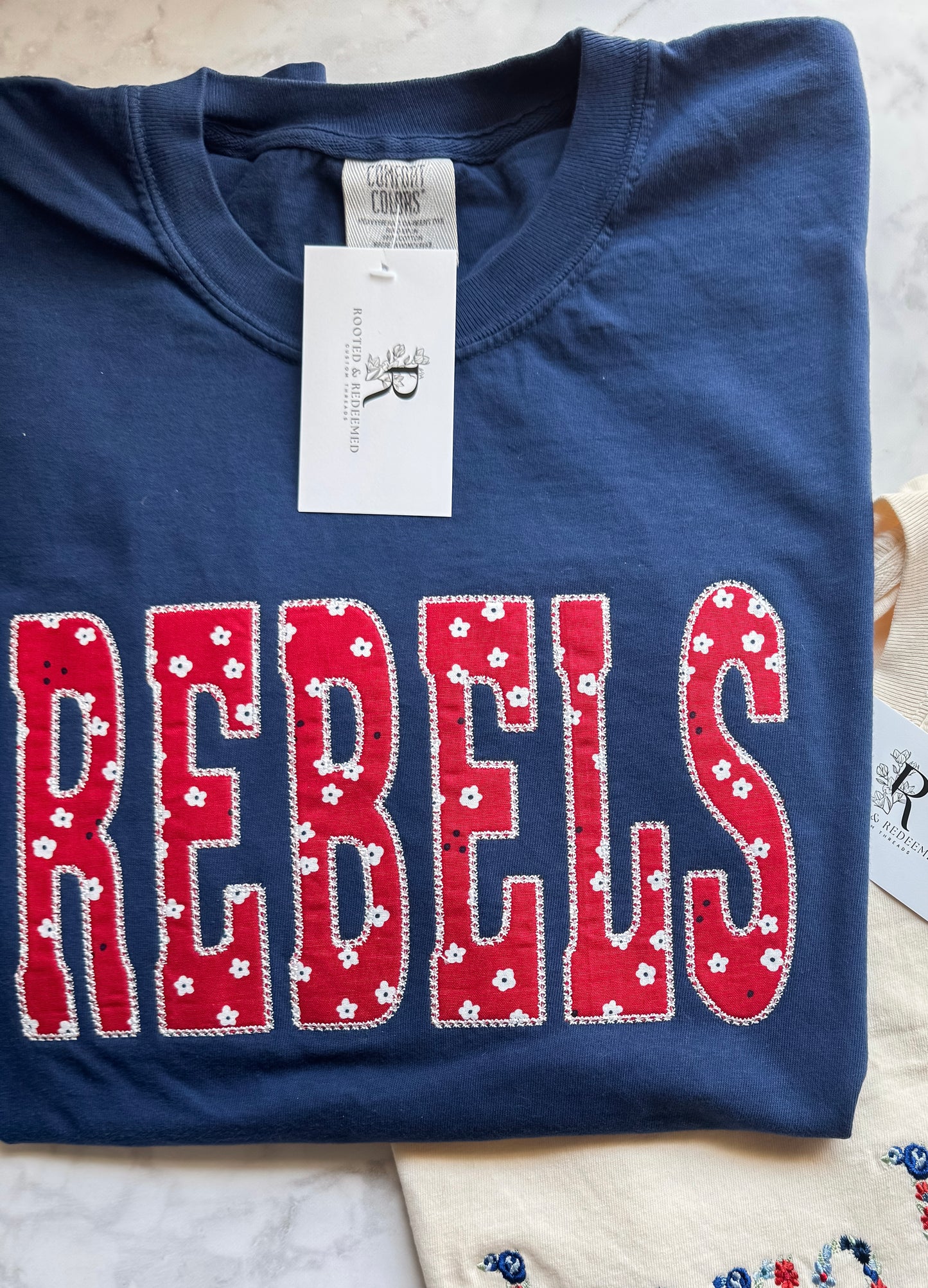 Rebels Diamond Stitch Appliqué Embroidered Comfort Colors T-Shirt