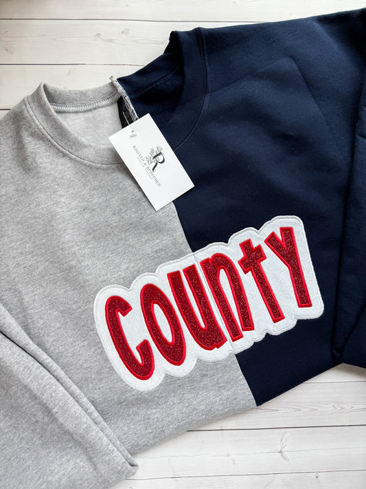 County Double Glitter Appliqué Split Color Embroidered Sweatshirt