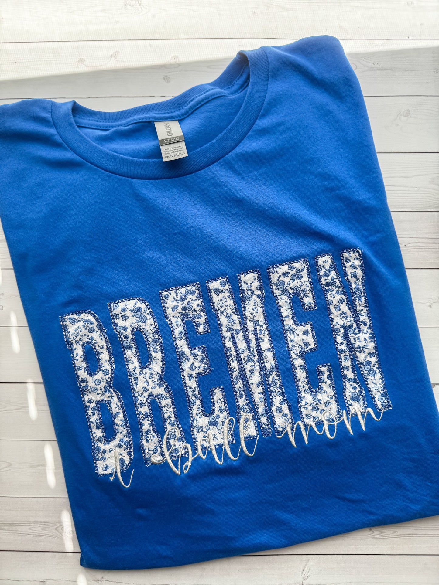 Bremen Sports Mom Diamond Stitch Appliqué Embroidered T-Shirt (ROYAL BLUE SHIRT)