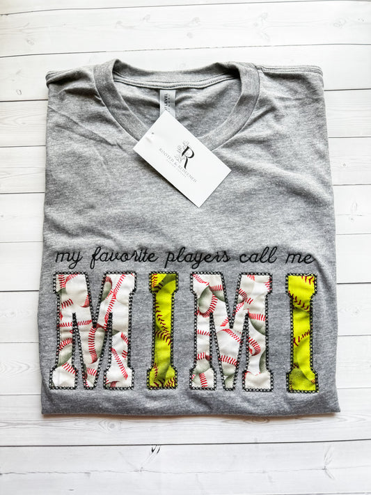 My Favorite Players Call Me Mimi Diamond Stitch Applique Shirt