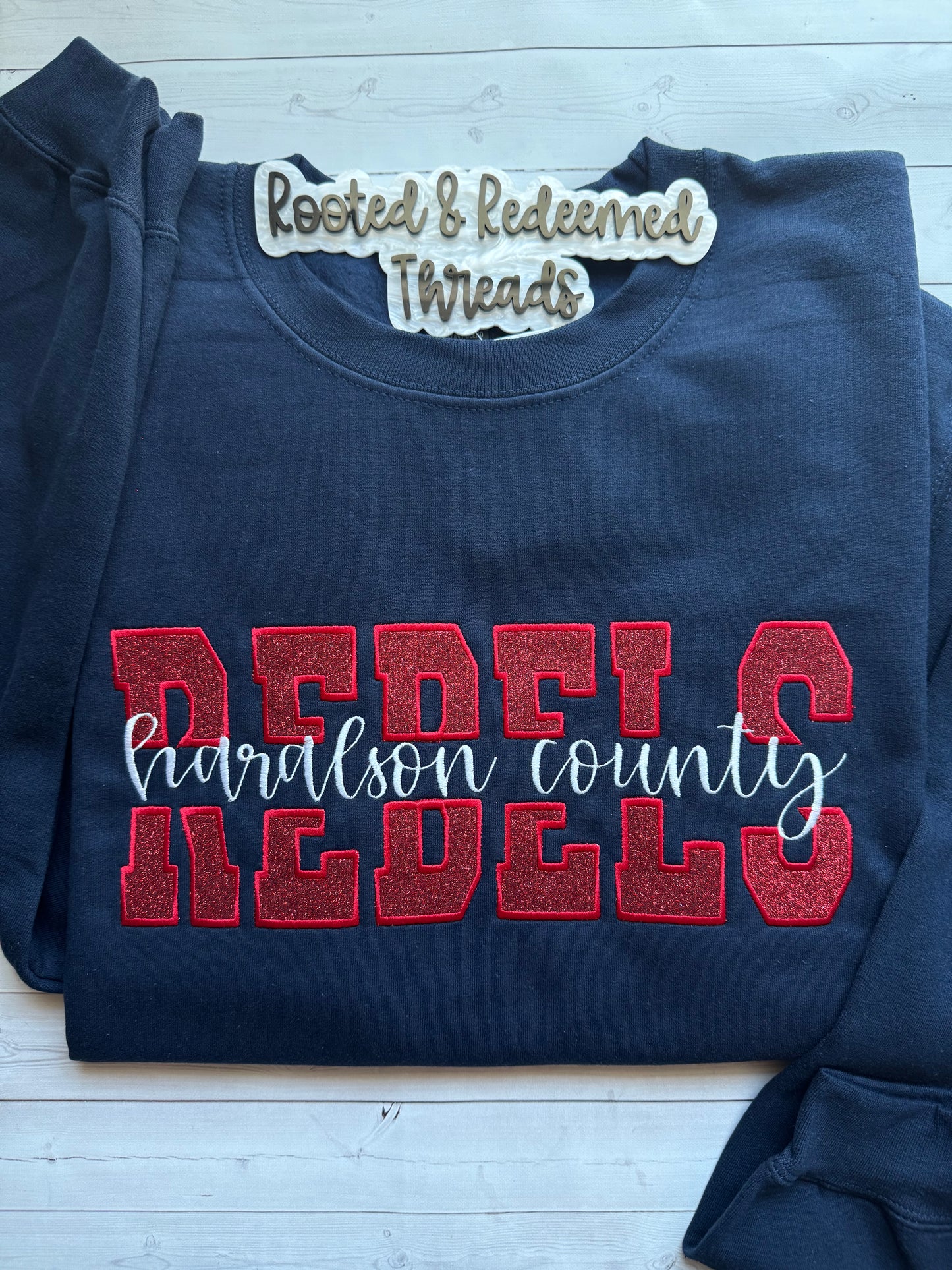 Haralson County Rebels Split Glitter Applique Embroidered Sweatshirt