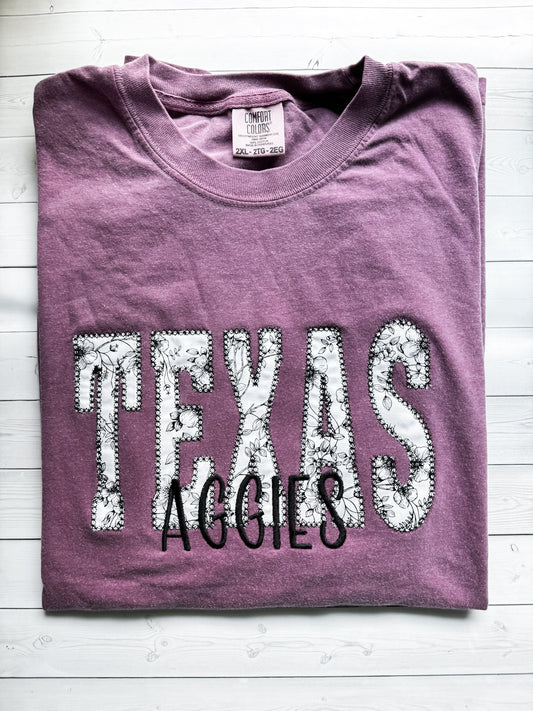 Texas Aggies Diamond Stitch Applique Embroidered T Shirt