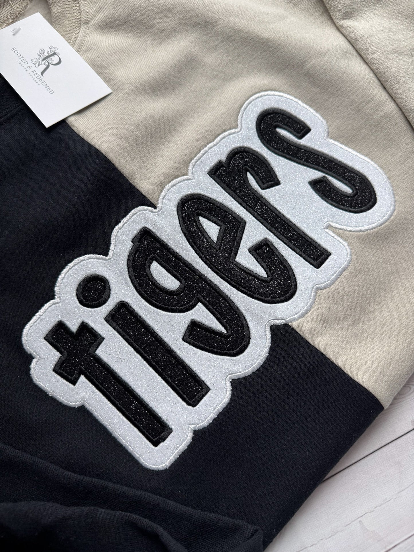 Tigers Double Glitter Appliqué Split Color Embroidered Sweatshirt