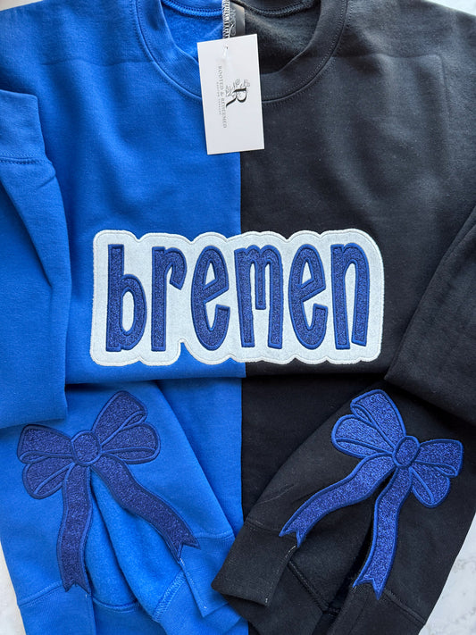 Bremen Double Glitter Appliqué Split Color Embroidered Sweatshirt WITH SIDE BOWS