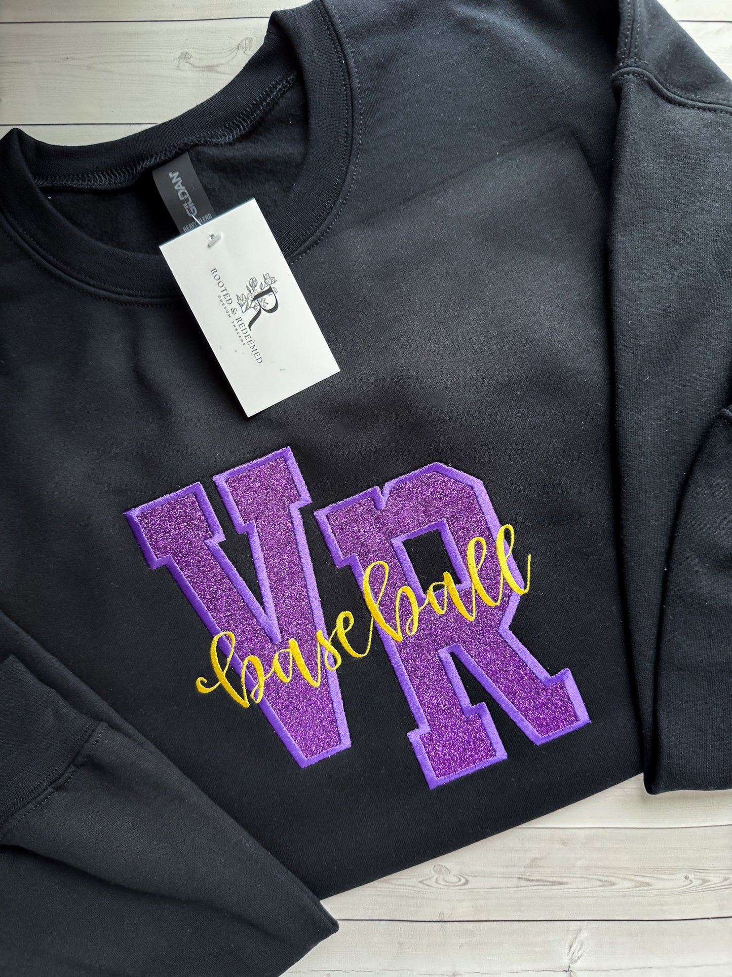 Villa Rica Baseball HTV Glitter Vinyl Applique Embroidered Sweatshirt