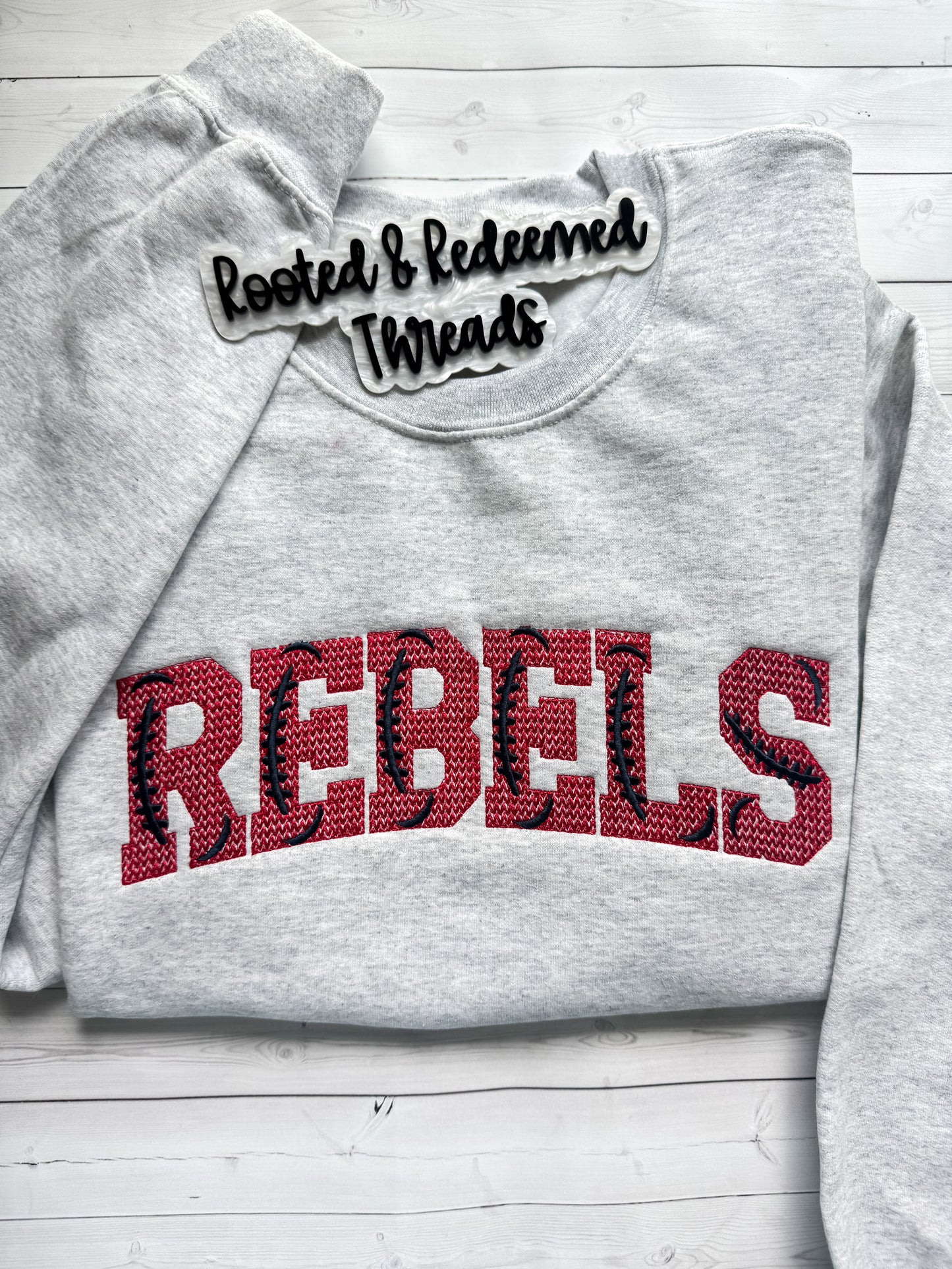 Rebels Knit Stitch Football Embroidered Sweatshirt
