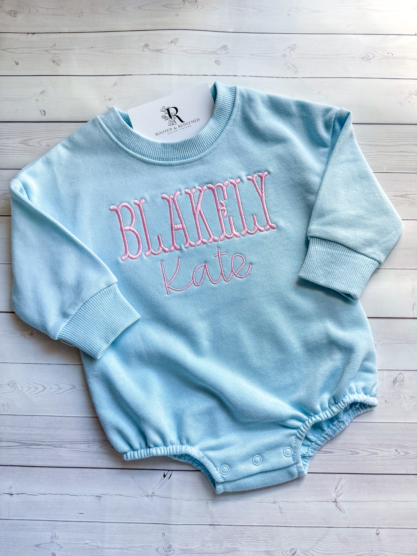 Personalized Fishtail Style Name Embroidered Infant / Toddler Bubble Romper