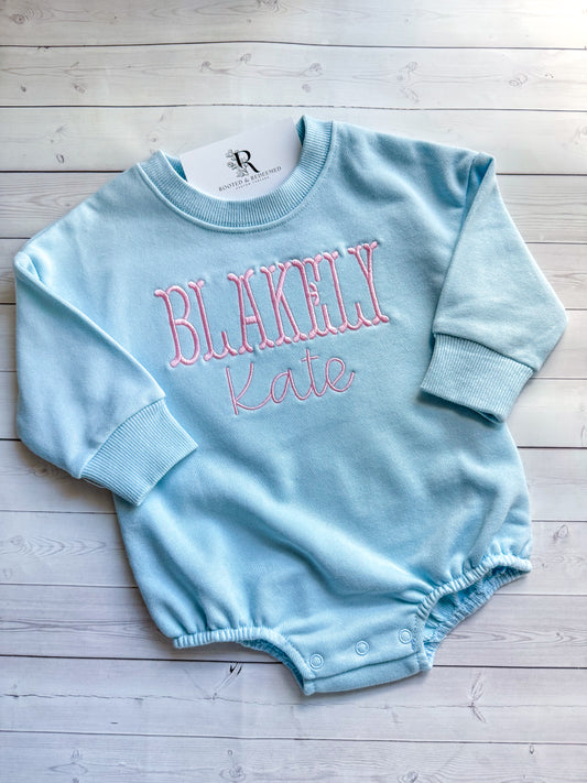 Personalized Fishtail Style Name Embroidered Infant / Toddler Bubble Romper