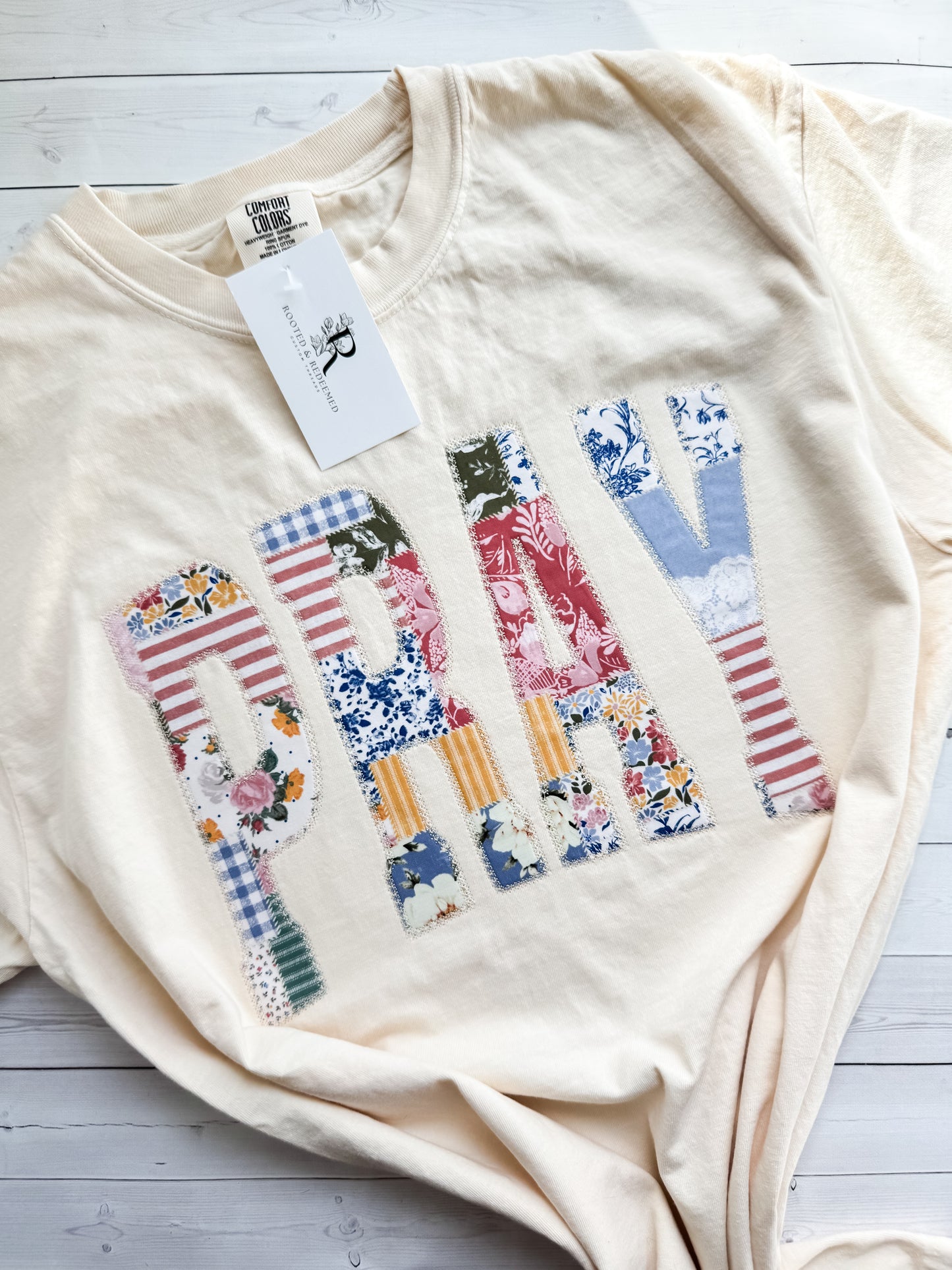 PRAY Applique Embroidered Comfort Colors T Shirt