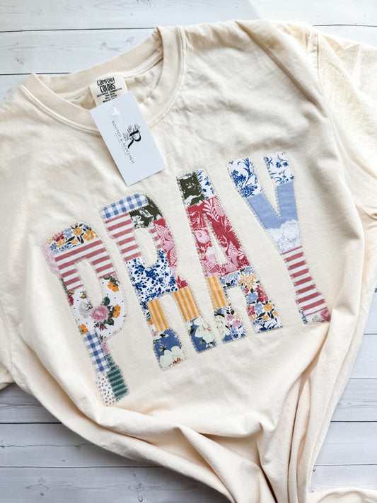 PRAY Applique Embroidered Comfort Colors T Shirt
