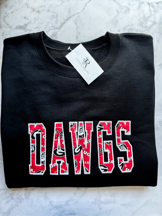 Georgia Bulldogs “DAWGS” Satin Stitch Applique Embroidered Sweatshirt