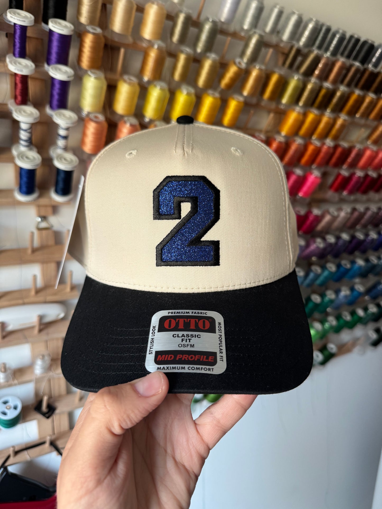 Glitter Number Embroidered Hat with Optional Side Embroidery