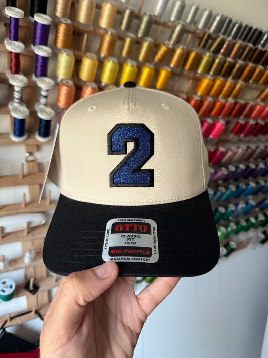 Glitter Number Embroidered Hat with Optional Side Embroidery