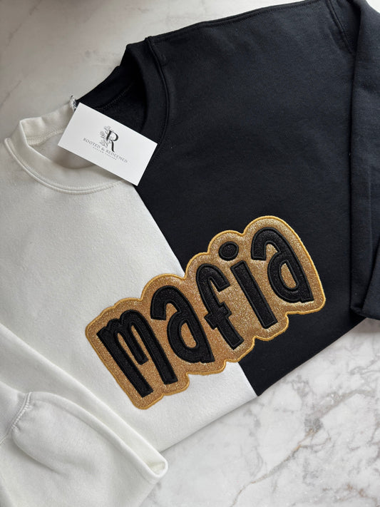 Mafia Double Glitter Appliqué Split Color Embroidered Sweatshirt