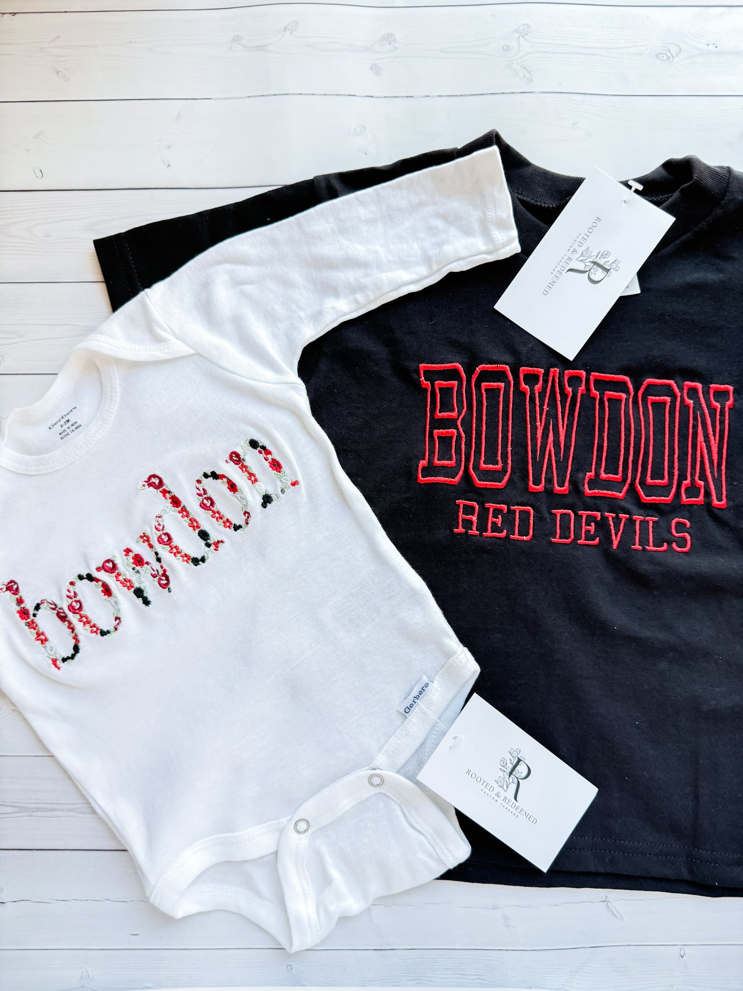 Bowdon Red Devils Floral Letter Embroidered INFANT Onesie or TShirt