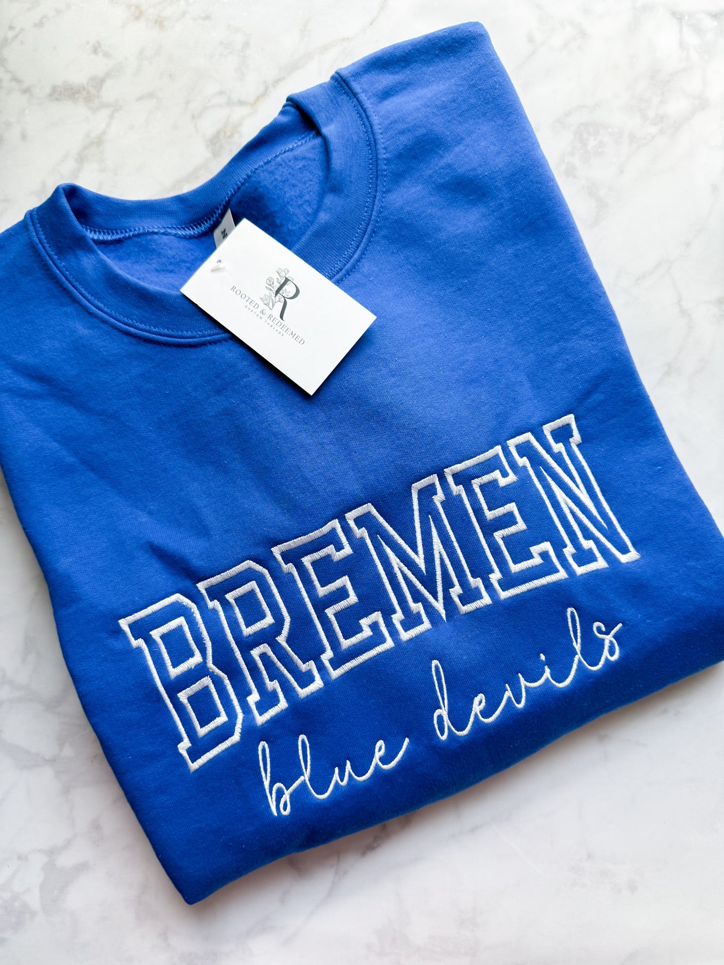 Bubble Letter Bremen Blue Devils Embroidered Sweatshirt