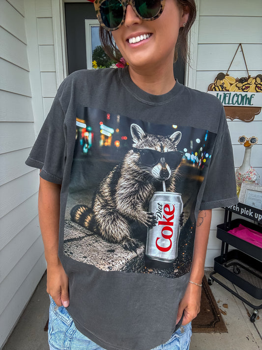 Raccoon Sipping Diet Soda Comfort Colors Shirt (DTF)