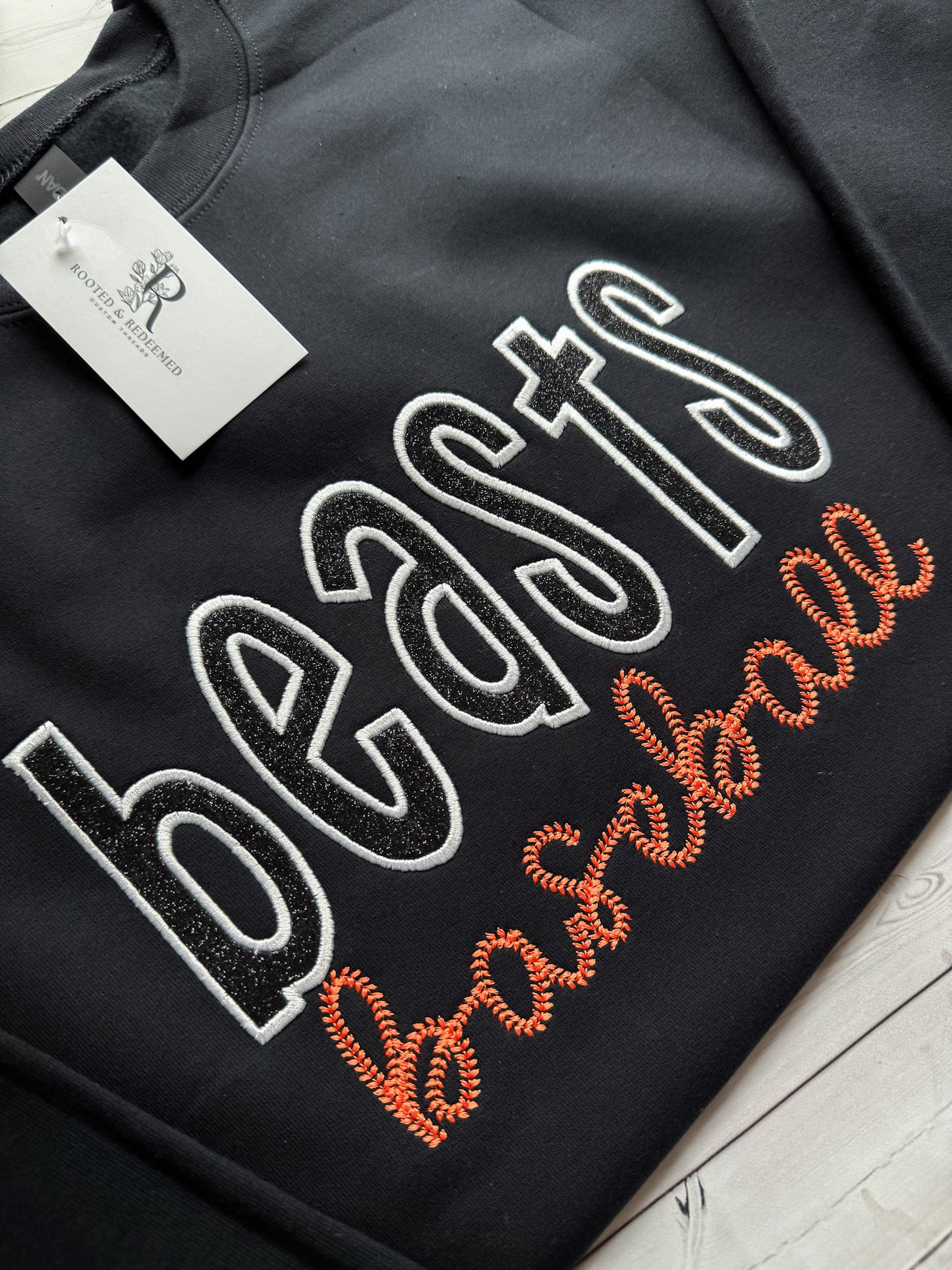 Beasts Baseball Glitter Appliqué Embroidered Sweatshirt