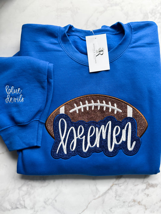 Bremen Football Double Glitter Appliqué Embroidered Sweatshirt with Sleeve Embroidery