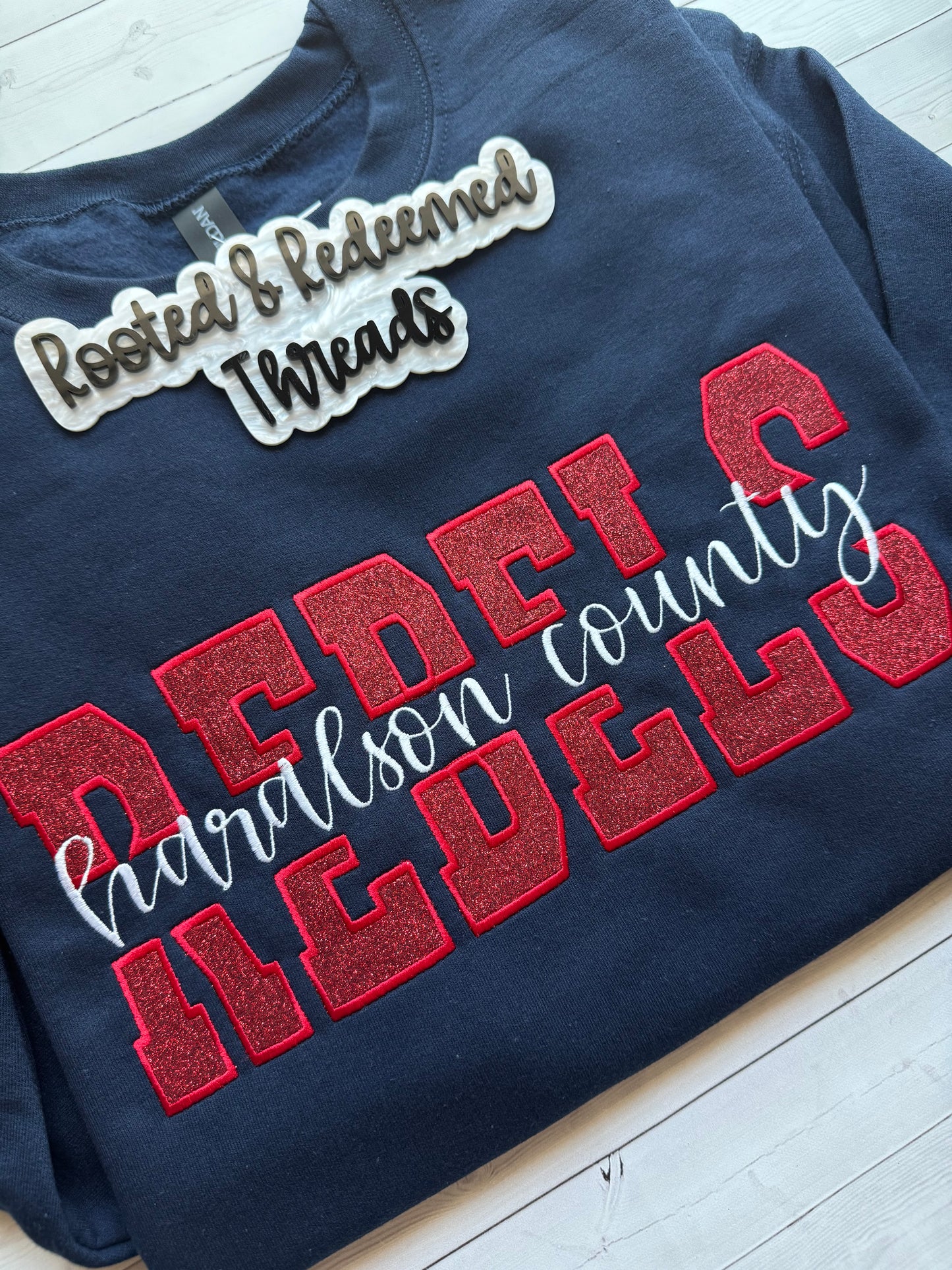 Haralson County Rebels Split Glitter Applique Embroidered Sweatshirt