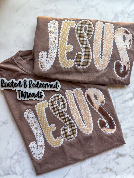JESUS Applique Embroidered Sweatshirt or Comfort Colors T Shirt