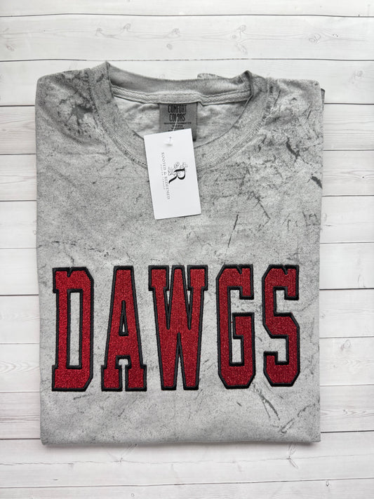 Georgia Bulldogs "DAWGS" Embroidered Glitter Applique Color Blast Comfort Colors T Shirt