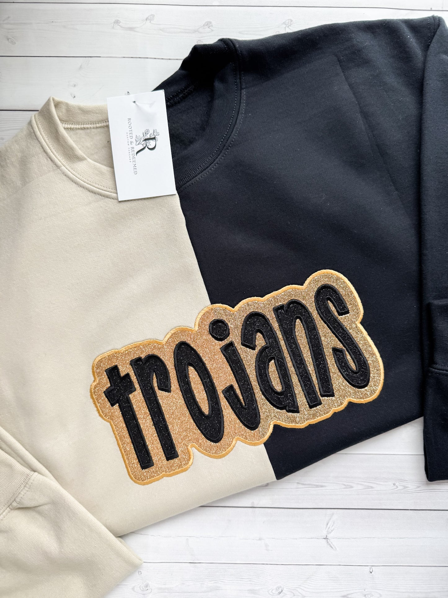 Trojans Double Glitter Appliqué Split Color Embroidered Sweatshirt