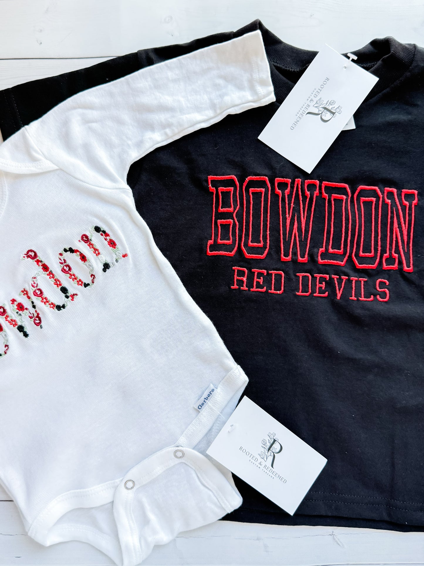 Bubble Letter Bowdon Red Devils Embroidered TODDLER T Shirt