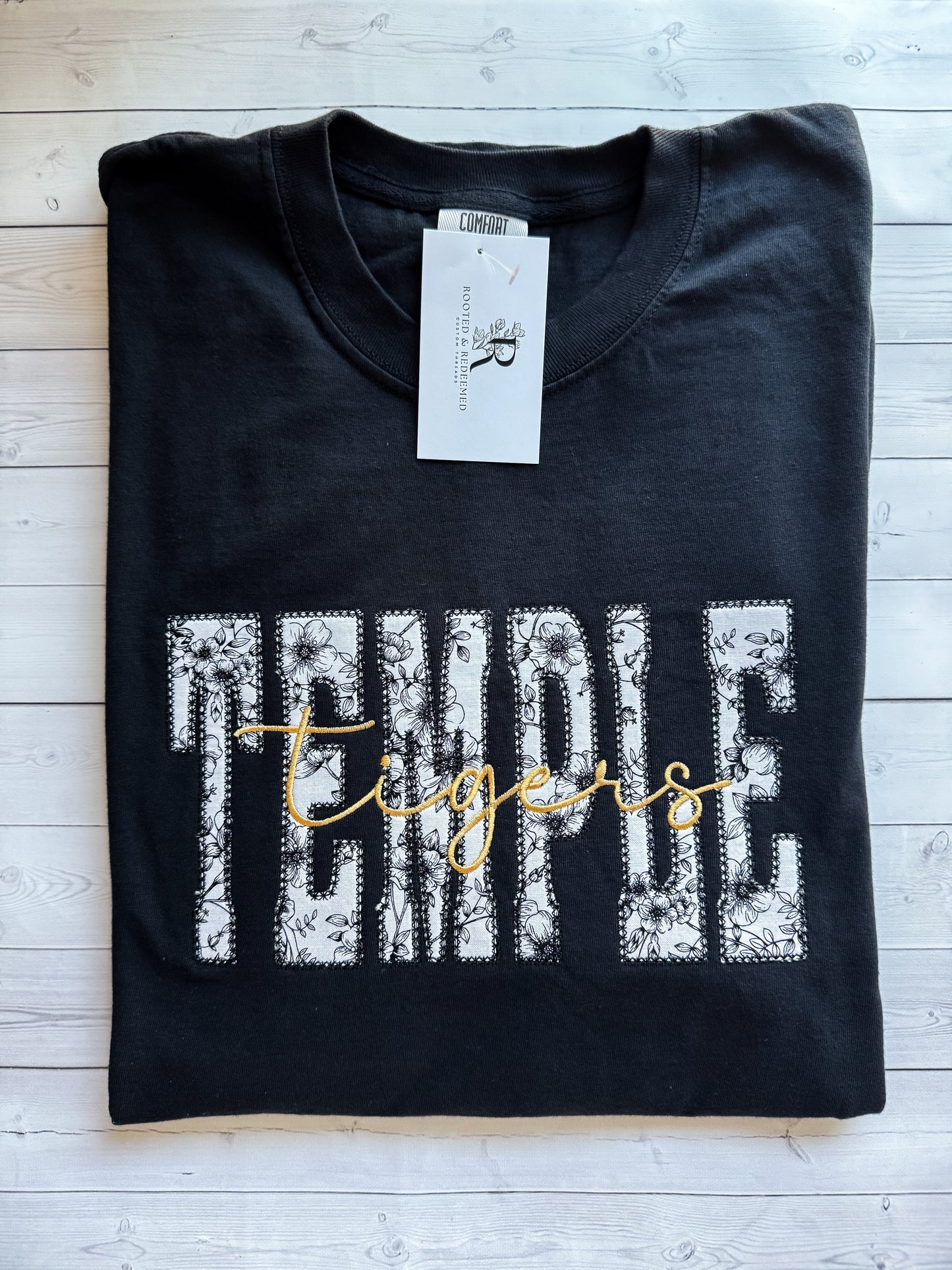 Temple Tigers Diamond Stitch Appliqué Embroidered T-Shirt