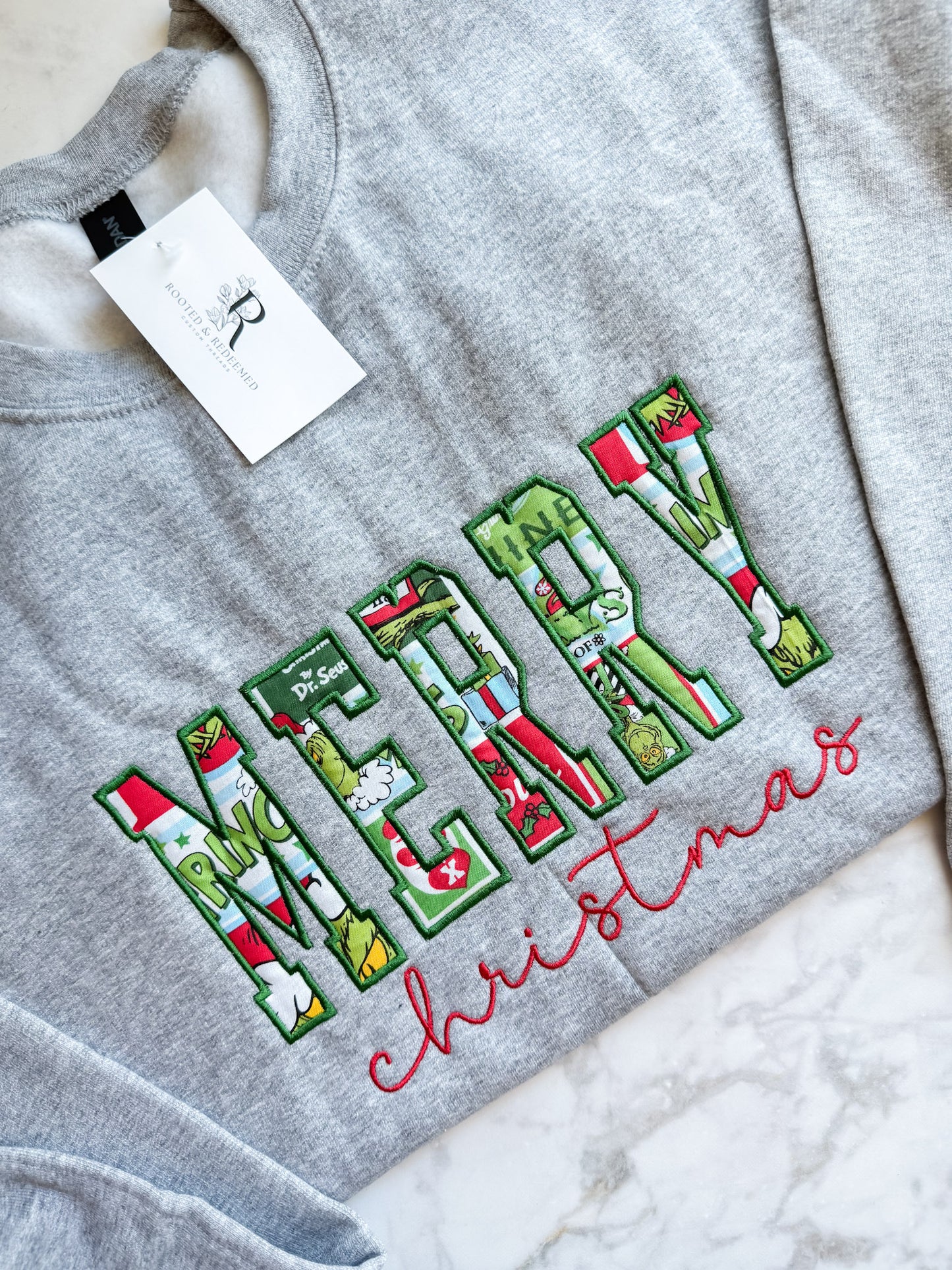 MERRY Christmas Applique Embroidered Sweatshirt