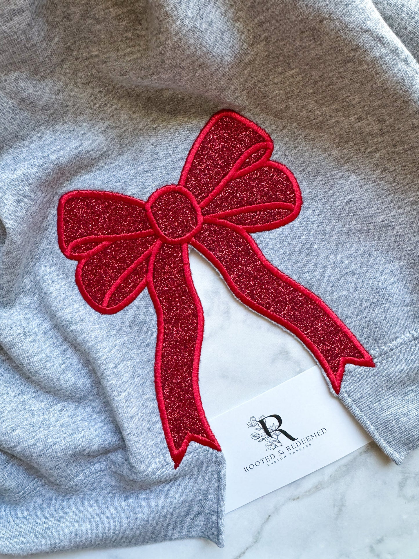 MERRY Christmas Applique Embroidered Sweatshirt WITH SIDE BOW APPLIQUES