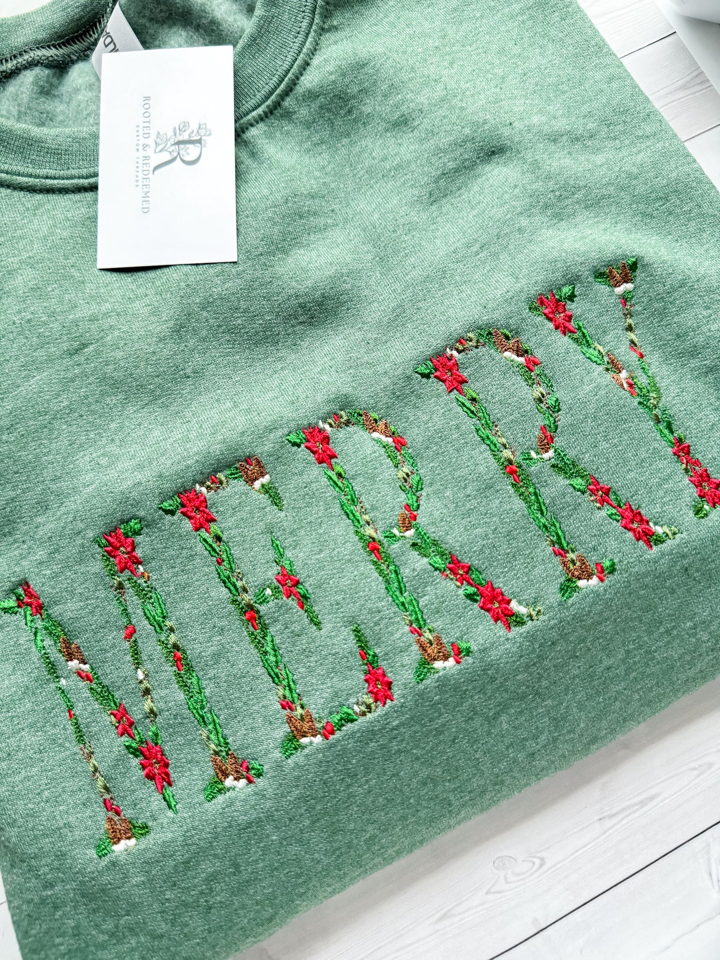 MERRY Christmas Floral Letter Embroidered Sweatshirt