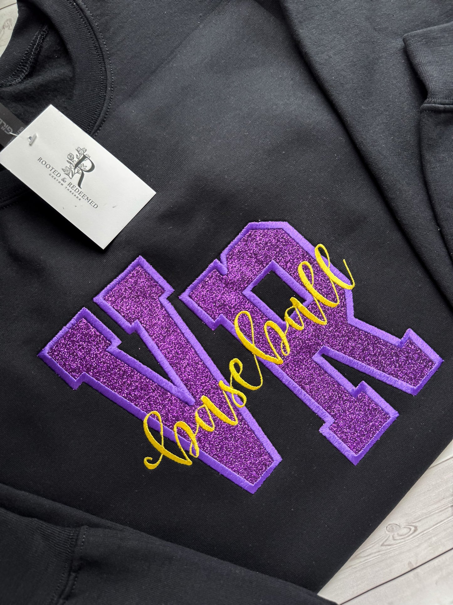 Villa Rica Baseball HTV Glitter Vinyl Applique Embroidered Sweatshirt