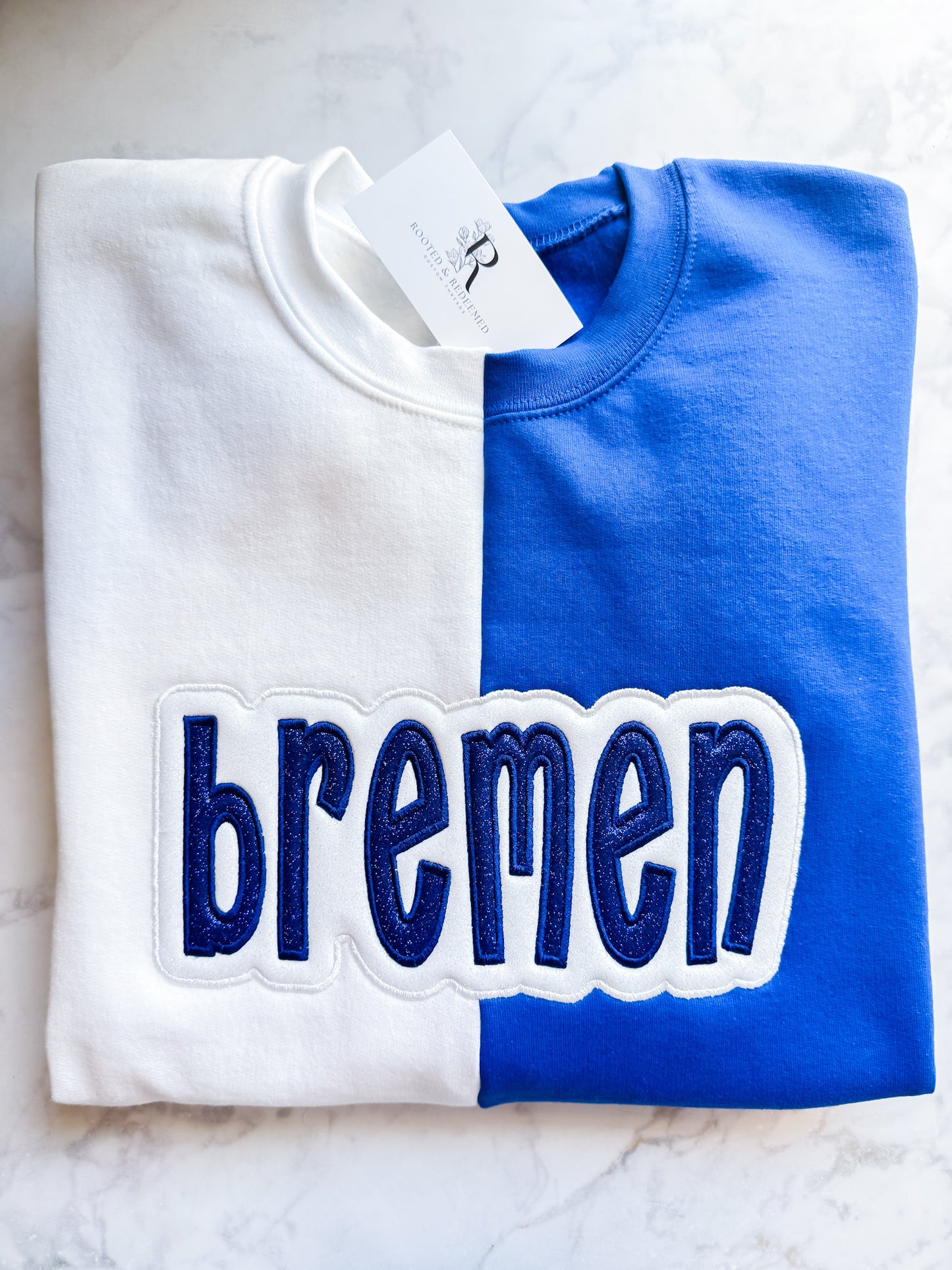 Bremen Double Glitter Appliqué Split Color Embroidered Sweatshirt