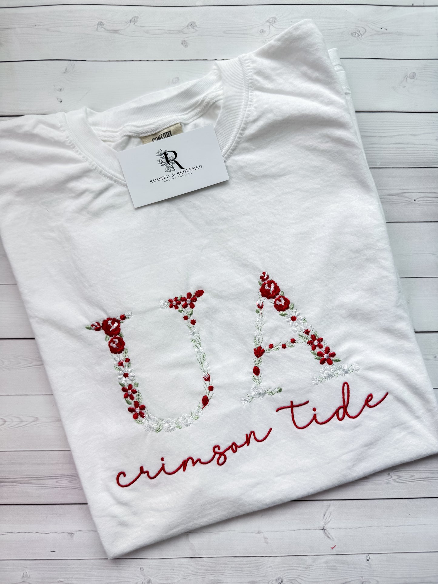 Alabama "UA" Floral Letter Embroidered Comfort Colors T Shirt