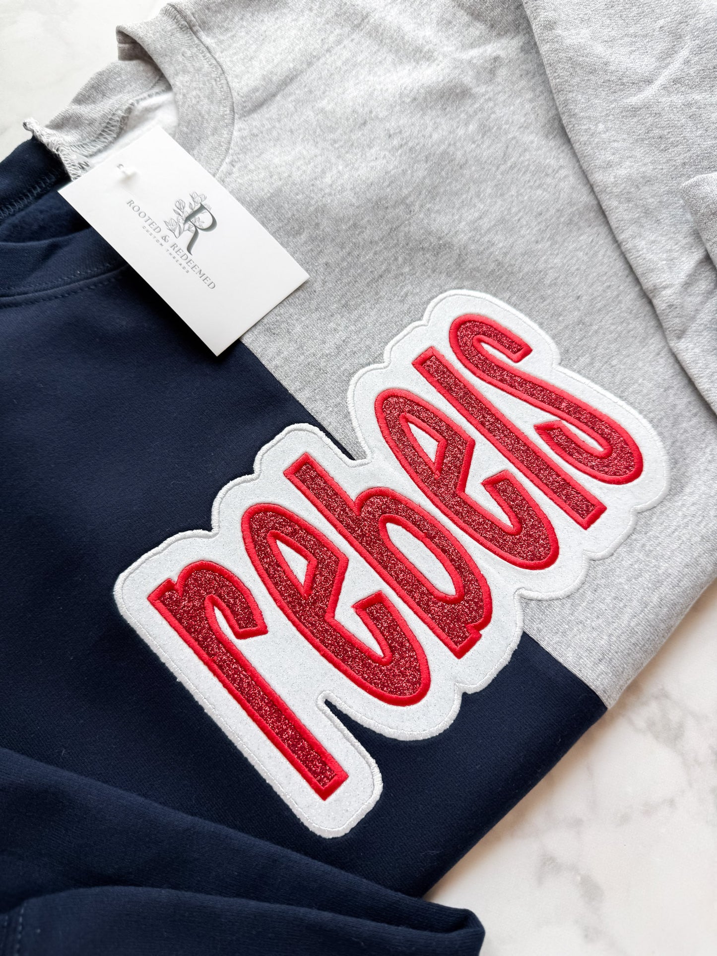 Rebels Double Glitter Appliqué Split Color Embroidered Sweatshirt