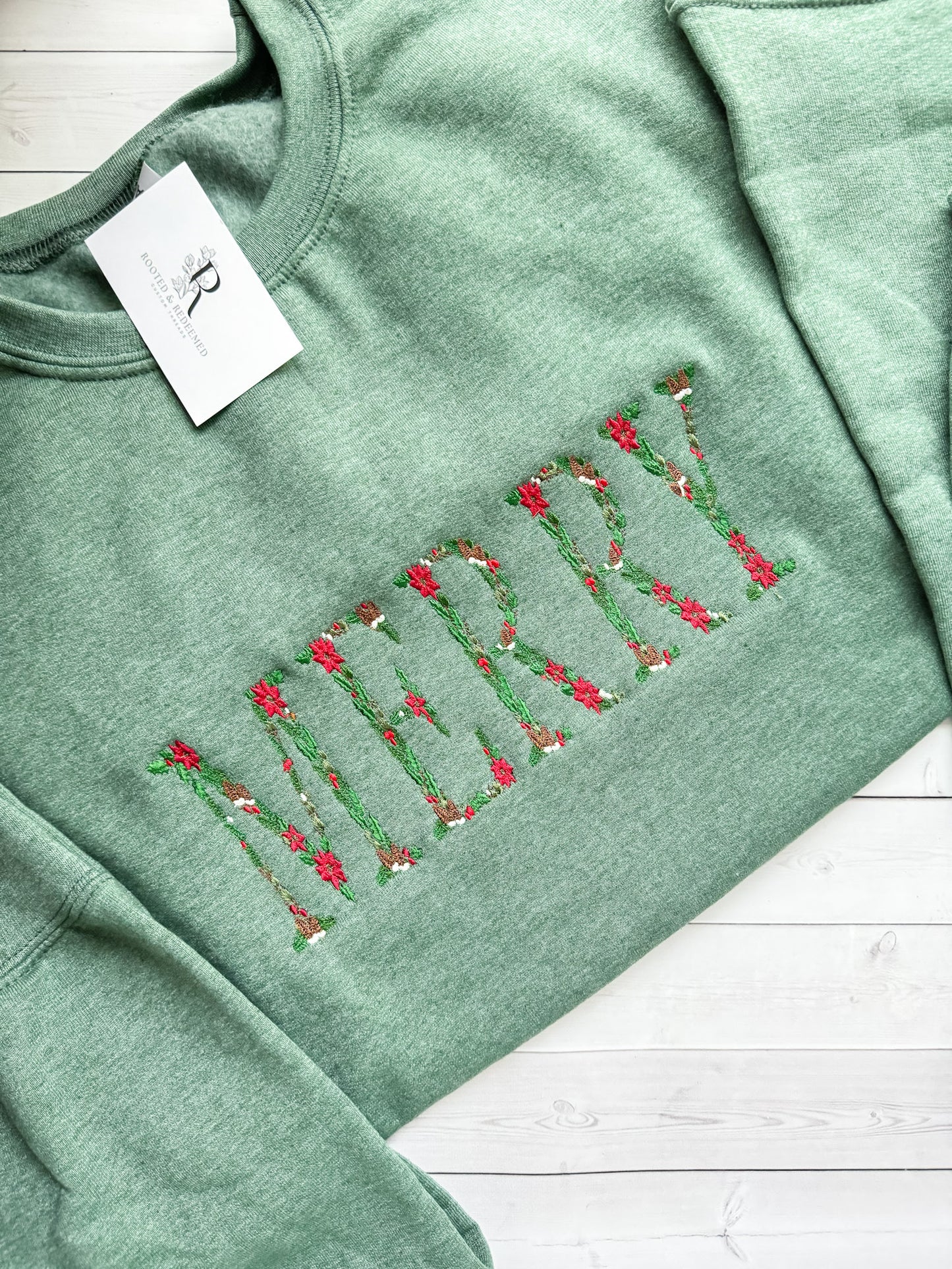 MERRY Christmas Floral Letter Embroidered Sweatshirt