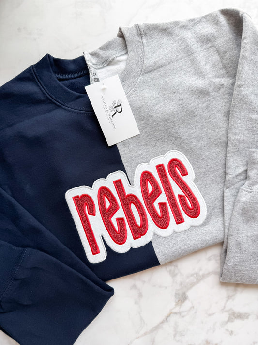 Rebels Double Glitter Appliqué Split Color Embroidered Sweatshirt